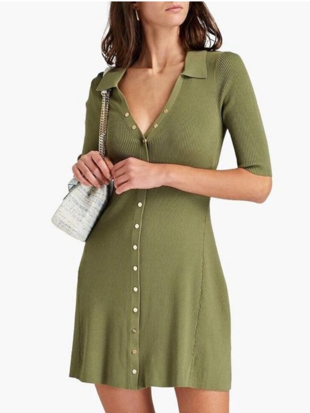 Maje Black Button-Front Polo Midi Dress